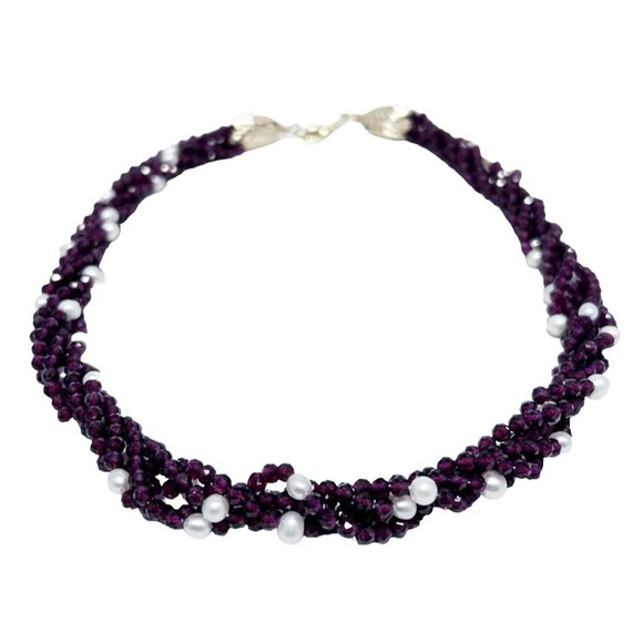 Five Strands Natural Garnet And Gold Plated Necklace - Picture 4 of 5